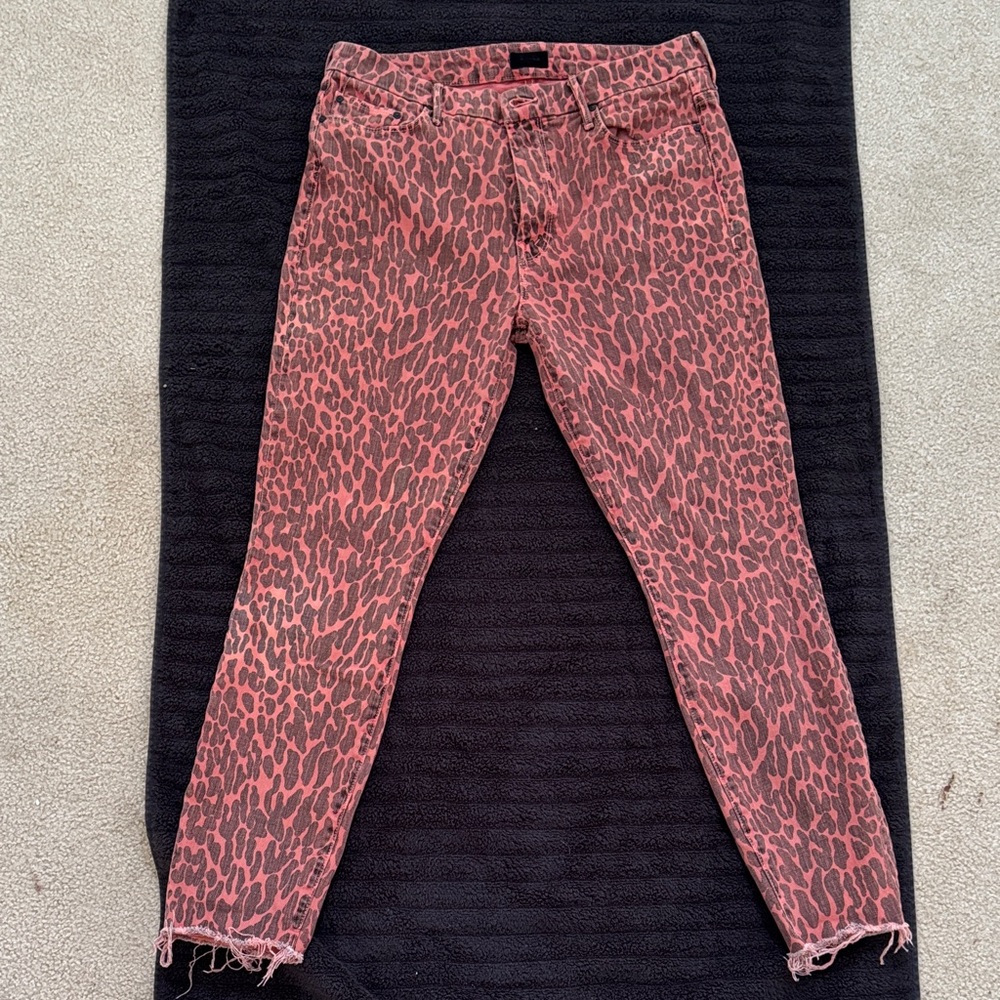 MOTHER Red Leopard Print Skinny Jeans